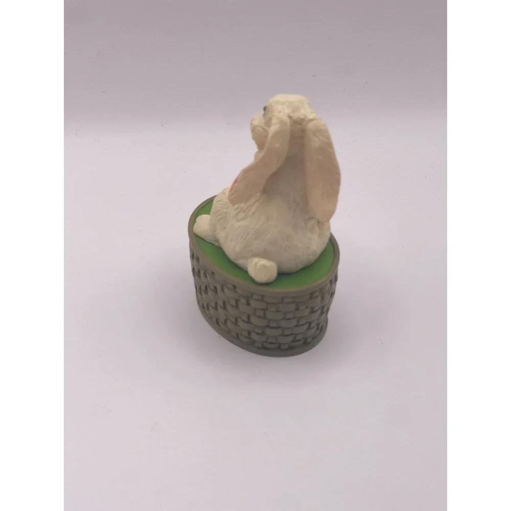 Rabbit Trinket Box Resin Green Basket White Bunny Easter Pink Ears 3.25